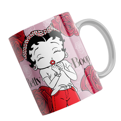 Taza Betty Boop "Betty Fondo Rosa". Aptas para el lavavajillas y microondas.