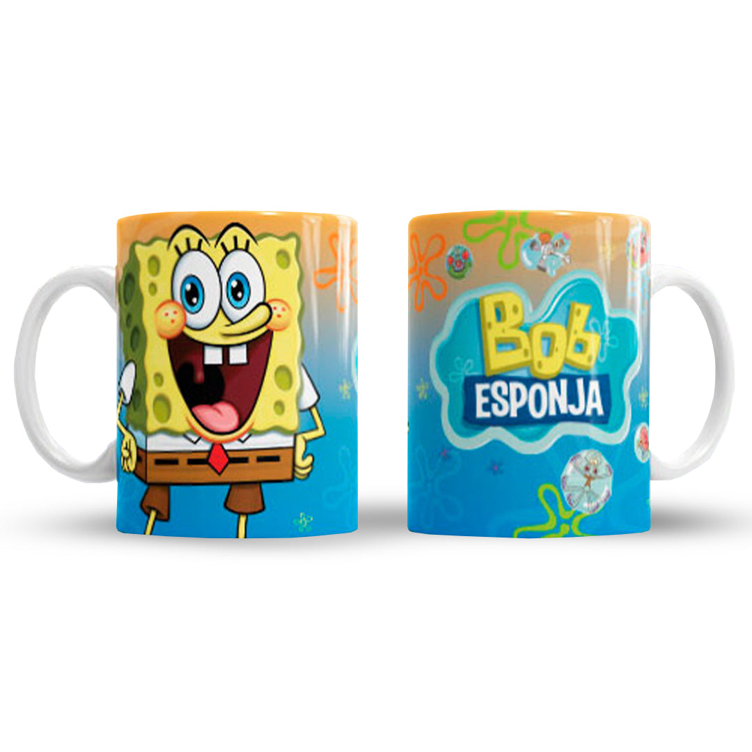 Taza Bob Esponja "B.Esponja Contento". Aptas para el lavavajillas y microondas.