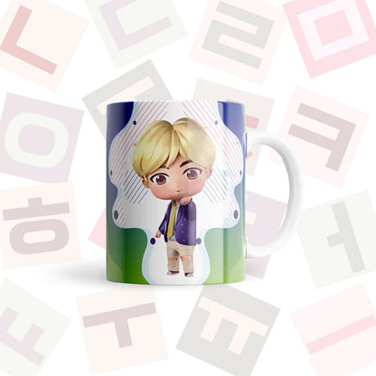 Taza BTS "Jin". Apta para el lavavajillas y microondas.