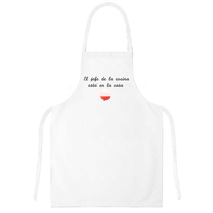 Delantal de cocina "El Jefe de la cocina está en la casa". Blanco. Envío gratis a Península.