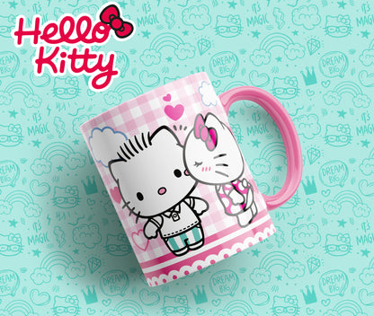 Taza Hello Kitty "Kitty Fondo Cuadros". Aptas para el lavavajillas y microondas.