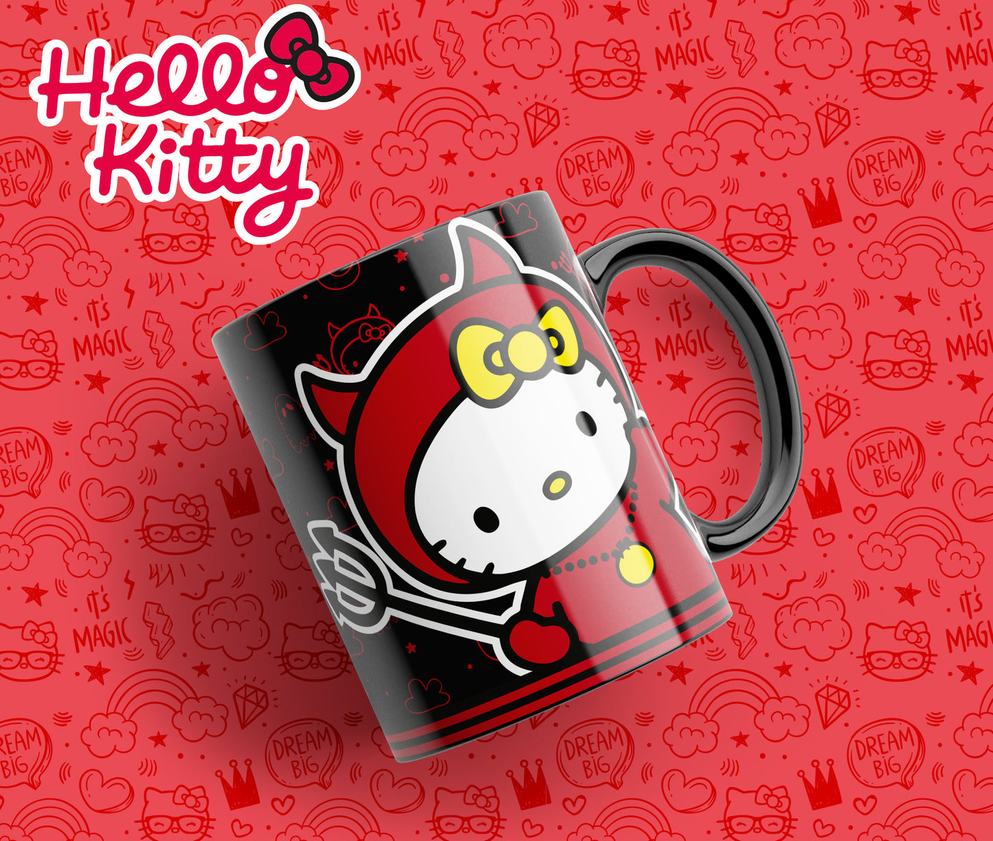 Taza Hello Kitty "Kitty Diablo". Aptas para el lavavajillas y microondas.