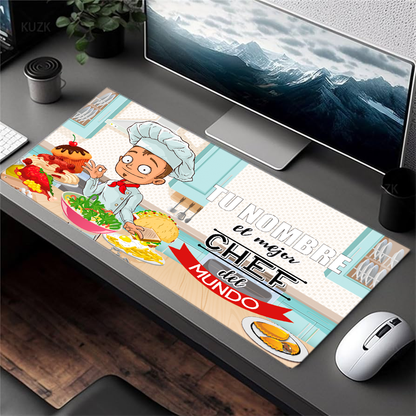 Alfombrilla "El mejor Chef" con Nombre Personalizable. Gaming Mouse Pad XL 61x36cm. Impermeable con 3mm. Base de Goma Antideslizante, Special-Textured Superficie para Ordenador, PC y Laptop,G. (Copy)