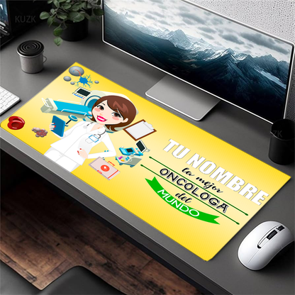 Alfombrilla "La mejor Oncóloga" con Nombre Personalizable. Gaming Mouse Pad XL 61x36cm. Impermeable con 3mm Base de Goma Antideslizante,Special-Textured Superficie para Ordenador, PC y Laptop,G.