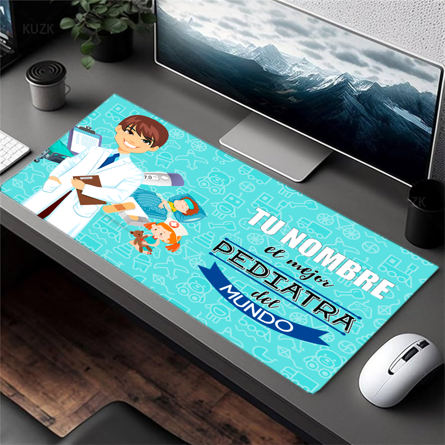 Alfombrilla "El mejor Pediatra" con Nombre Personalizable. Gaming Mouse Pad XL 61x36cm. Impermeable con 3mm Base de Goma Antideslizante,Special-Textured Superficie para Ordenador, PC y Laptop,G.