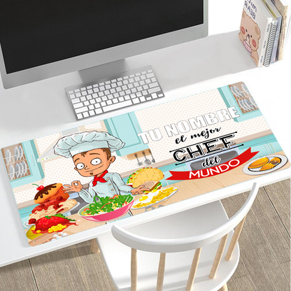 Alfombrilla "El mejor Chef" con Nombre Personalizable. Gaming Mouse Pad XL 61x36cm. Impermeable con 3mm. Base de Goma Antideslizante, Special-Textured Superficie para Ordenador, PC y Laptop,G. (Copy)