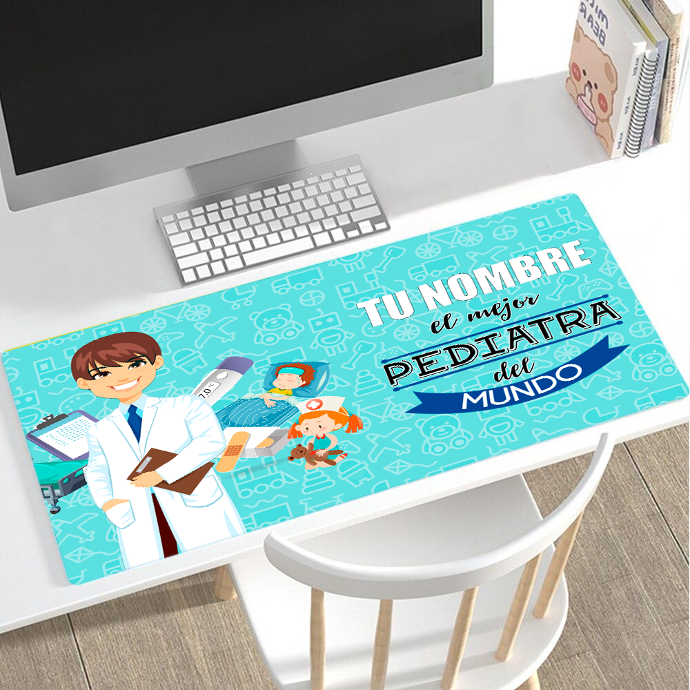 Alfombrilla "El mejor Pediatra" con Nombre Personalizable. Gaming Mouse Pad XL 61x36cm. Impermeable con 3mm Base de Goma Antideslizante,Special-Textured Superficie para Ordenador, PC y Laptop,G.