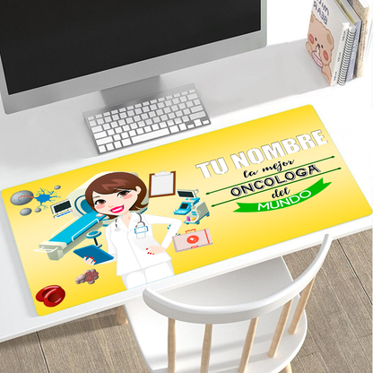 Alfombrilla "La mejor Oncóloga" con Nombre Personalizable. Gaming Mouse Pad XL 61x36cm. Impermeable con 3mm Base de Goma Antideslizante,Special-Textured Superficie para Ordenador, PC y Laptop,G.