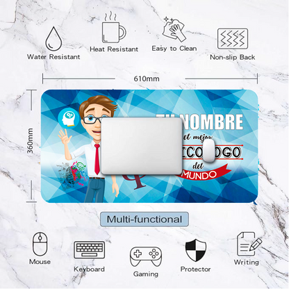 Alfombrilla "El mejor Psicólogo" con Nombre Personalizable. Gaming Mouse Pad XL 61x36cm. Impermeable con 3mm Base de Goma Antideslizante,Special-Textured Superficie para Ordenador, PC y Laptop,G.