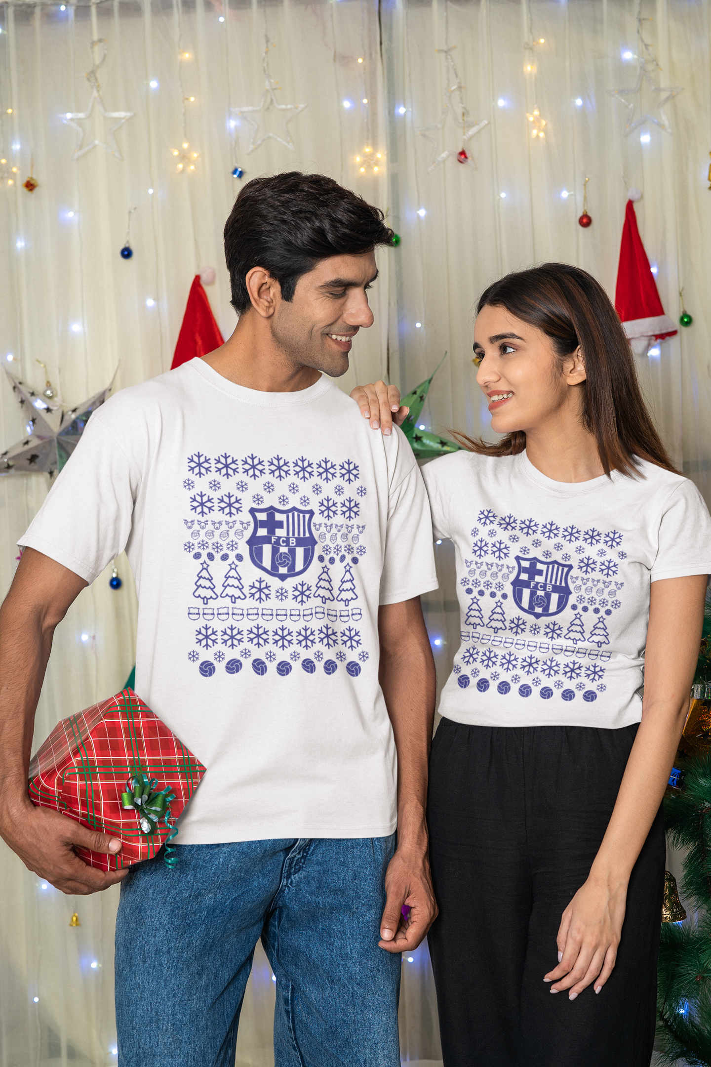 Camiseta Barcelona Navidad Unisex. 100% algodón. Regalo Ideal para Todas y Todos los culés.