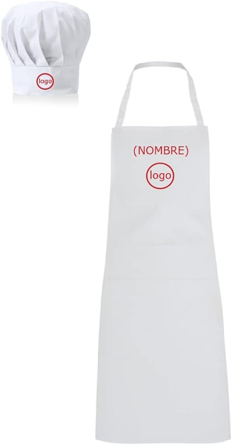 Delantal MasterChef nombre personalizado + Gorro. Blanco. Regalo ideal.