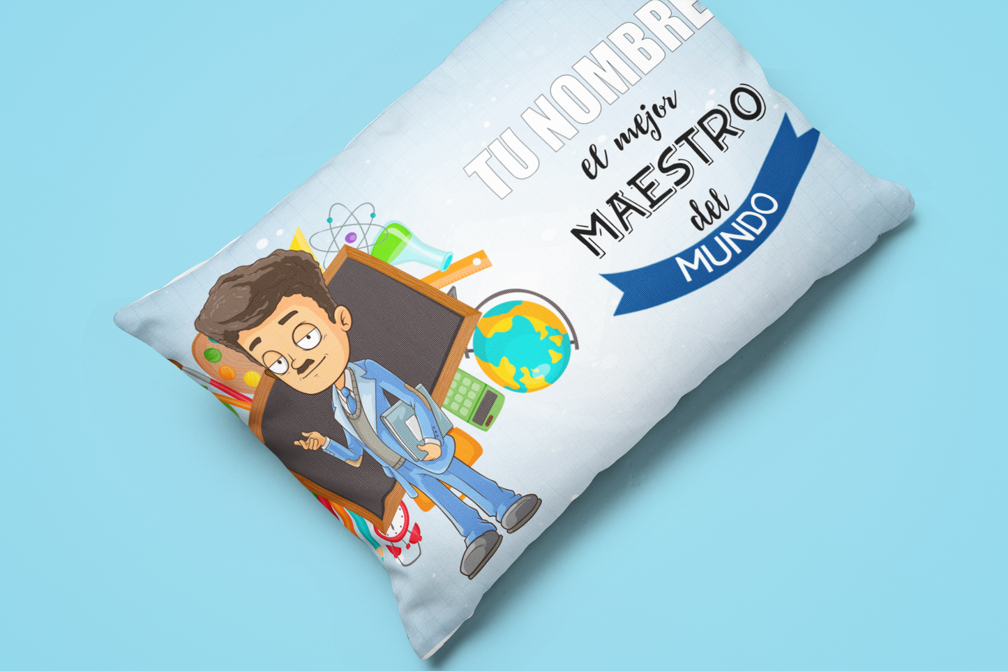 Funda Cojín "El mejor Maestro" con Nombre Personalizable. 40*26cm. Funda apta para lavadora. (Relleno Opcional).