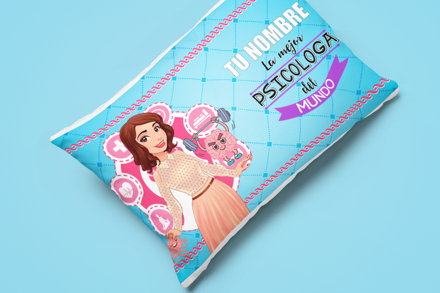 Funda Cojín "La mejor Psicóloga" con Nombre Personalizable. 40*26cm. Funda apta para lavadora. (Relleno Opcional).