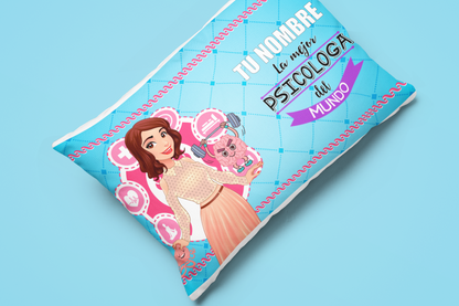 Funda Cojín "La mejor Psicóloga" con Nombre Personalizable. 40*26cm. Funda apta para lavadora. (Relleno Opcional).